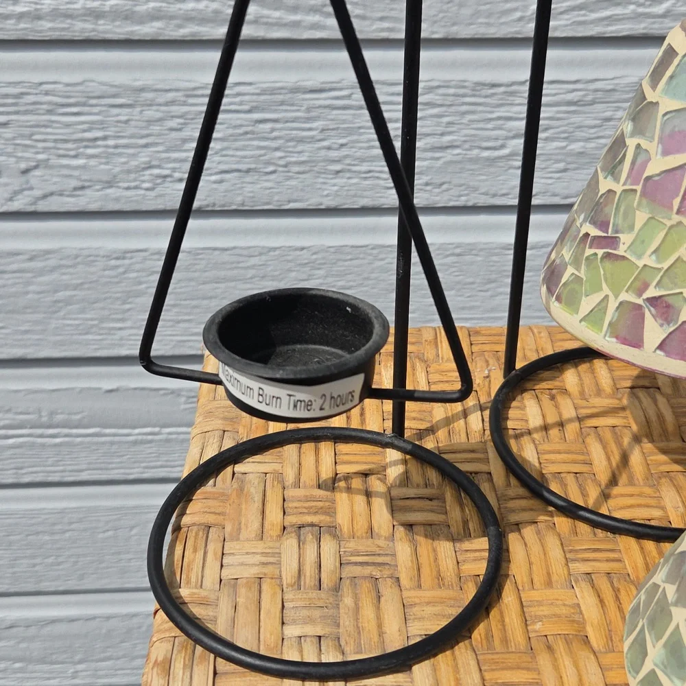 Mosaic Stained Glass Hanging Candle Holders - Multicolor - Set Of 2